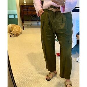 Women’s Linen Olive Green Cargo Pants